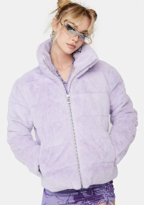 Women's Transitional Attire Lavender Marina Faux Fur Puffer Jacket
