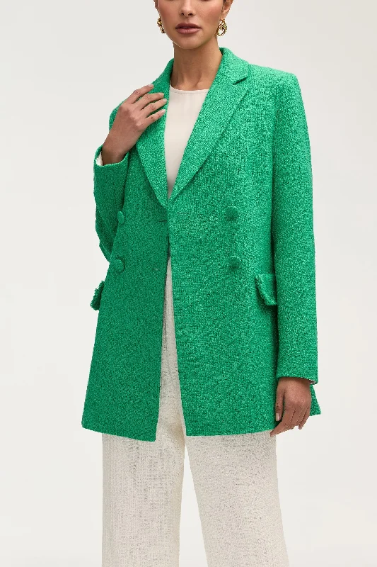 Women's Holiday Attire Abigail Tweed Double Breasted Blazer - Jade