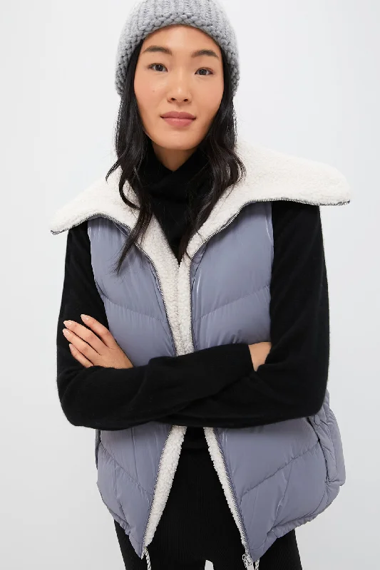 Women's Comfortable Lounge Garments Blue Wind Sherpa-Lined Brock Puffer Gilet