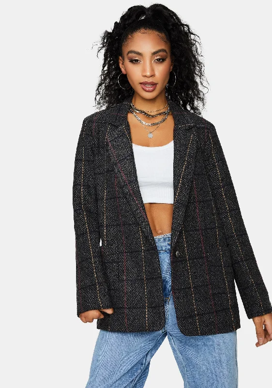 Women's Comfortable Lounge Attire Keep Ur Cool Collared Plaid Blazer