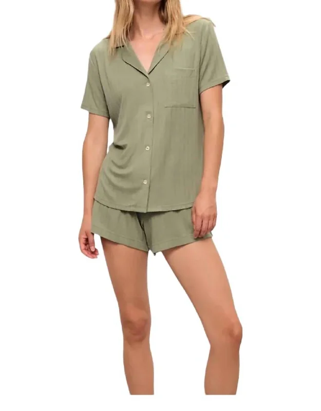 Women's Functional Apparel For Outdoor Activities Ribbed Soft Relaxed Short Pajama Set In Green