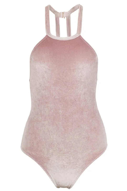 Stylish Women's Outerwear Apparel Denise High Neck One Piece Swimsuit In Blush Velvet