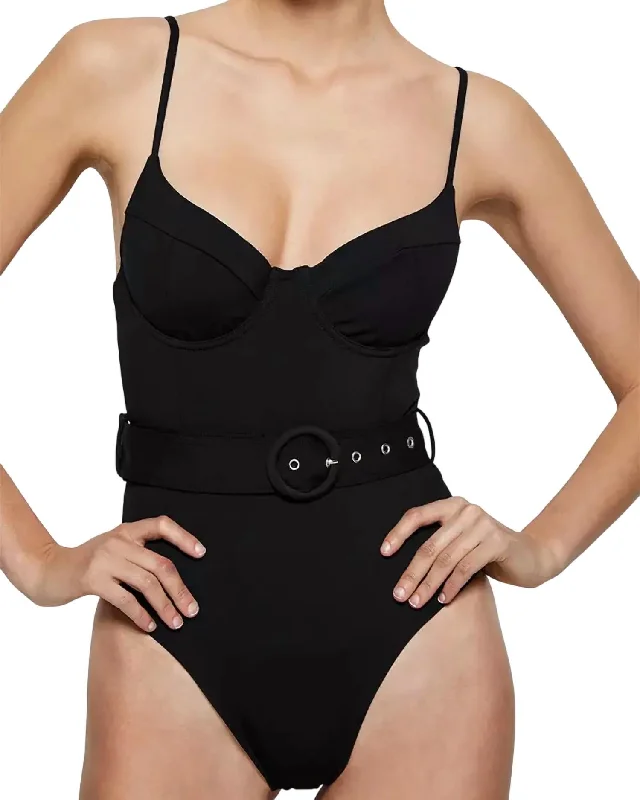 Vintage-Inspired Garments Noa Belted Underwire One Piece Swimsuit In Black