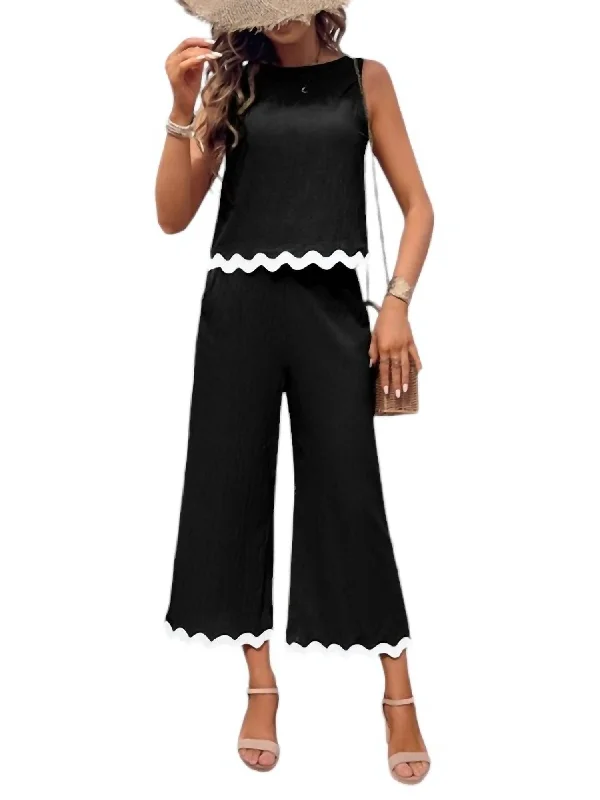 Affordable Luxury Women's Garments Vera Lace Vest Wide-Leg Pants Two-Piece Set In Black