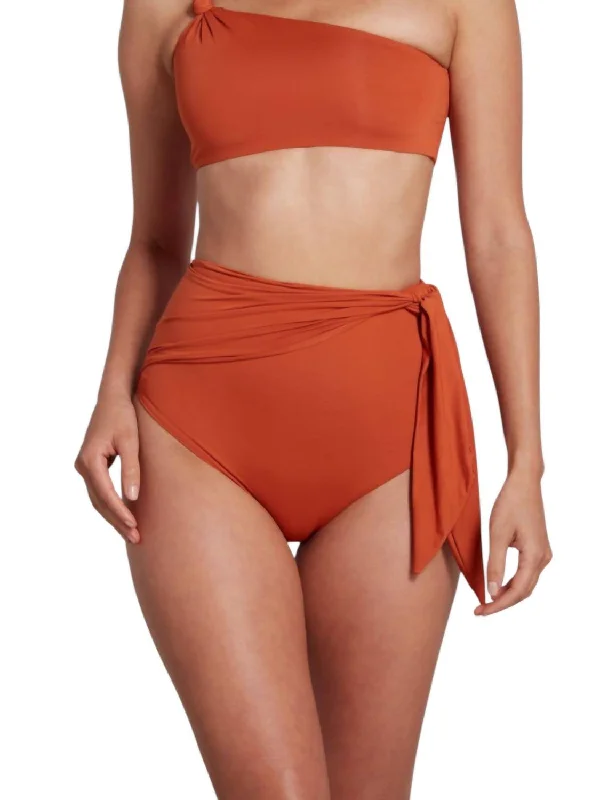 Women's Seasonal Apparel Elle High Waist Bikini Bottom With Sash In Pumpkin