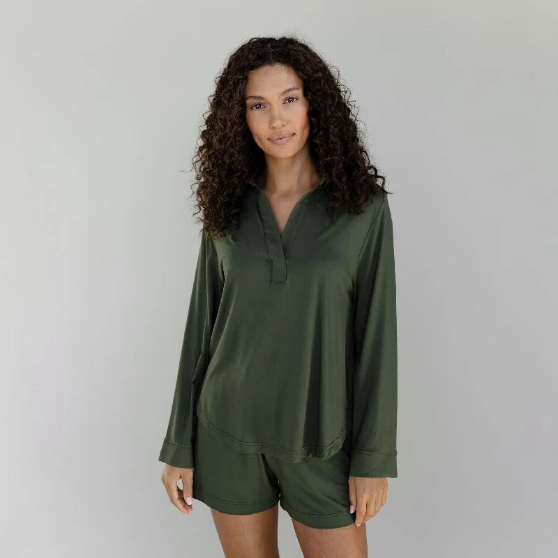 Timeless Women's Clothes Stretch Knit Bamboo Long Sleeve Polo