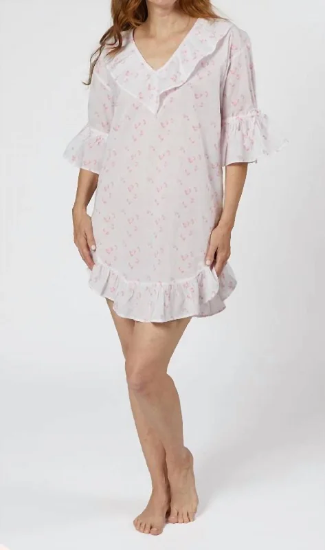 Affordable Women's Clothing Lily Cotton Poet Nightshirt In Pink Floral