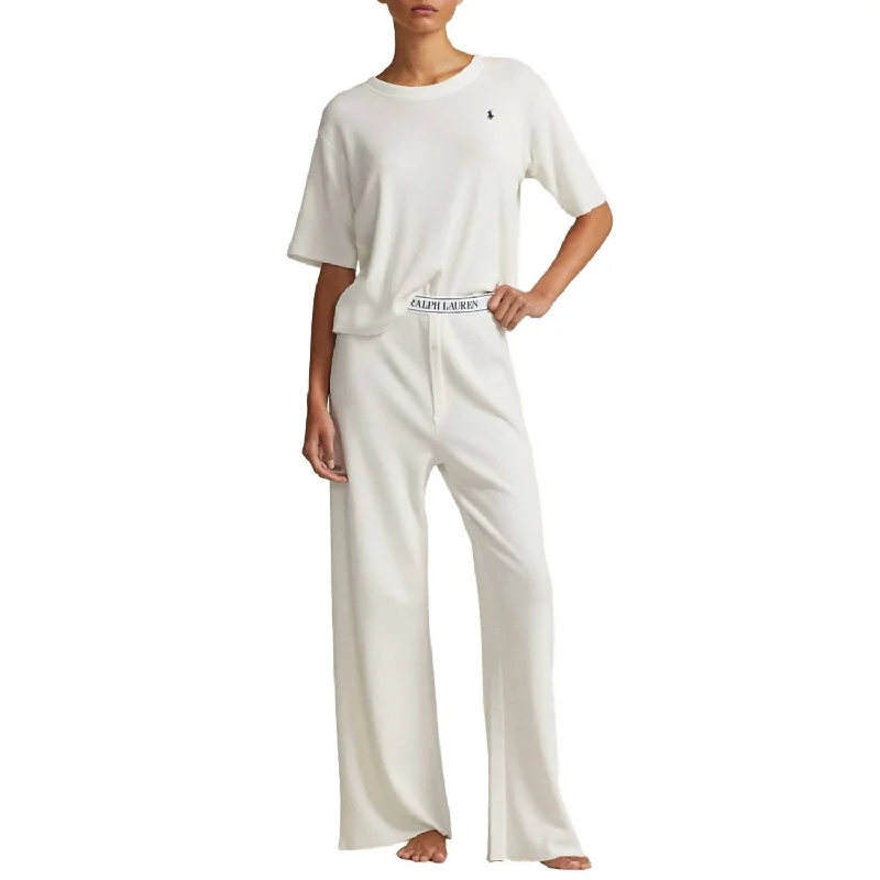 Sustainable Women's Apparel Waffle Knit Pajama Set In Ecru