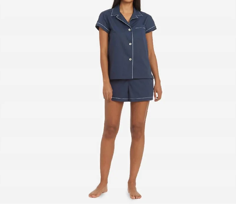 Women's Outerwear Garments Organic Cotton Poplin Short Pajama Set In Navy