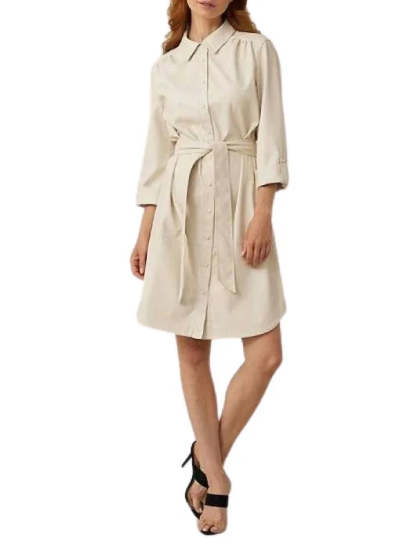 Elegant Style Leatherette Shirt Dress In Ecru