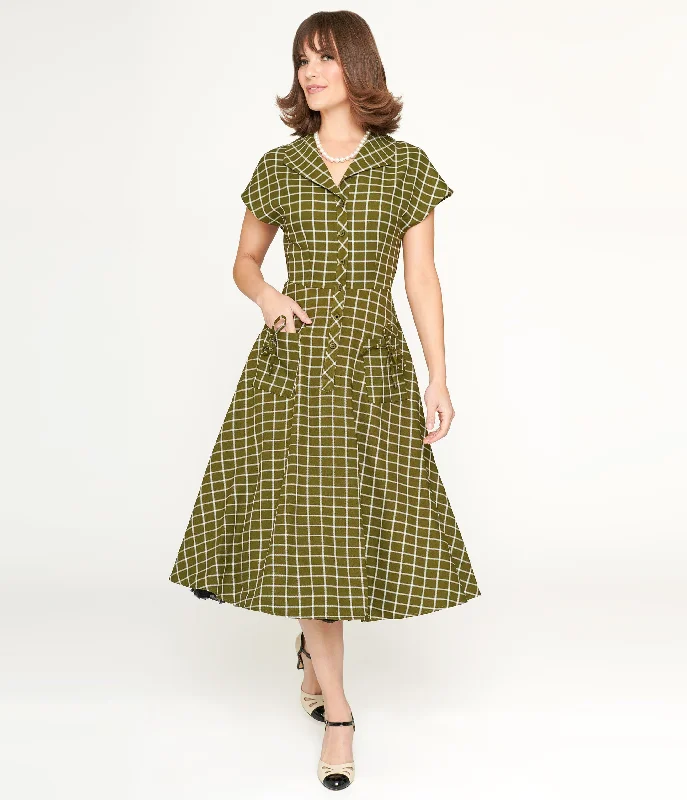Elegant Styles Collectif Green & White Checked Liza Acres Swing Dress