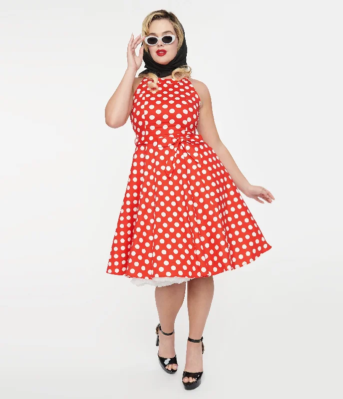 Absurdly Cheap Sale 1950s Red & White Polka Dot Cotton Swing Dress
