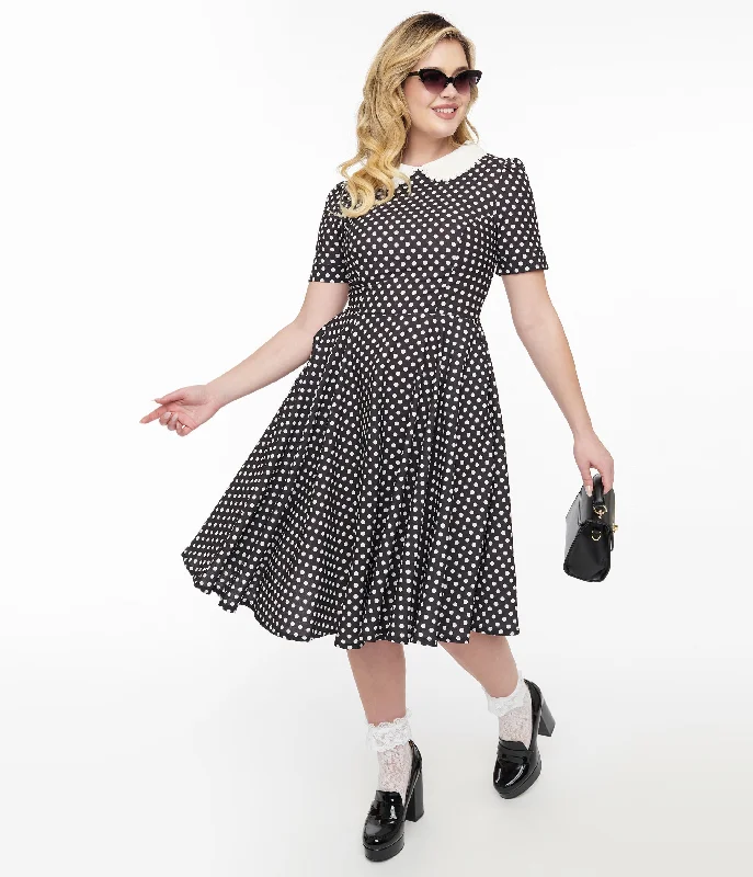 Quick Grab Deals 1950s Black & White Polka Dot Brielle Swing Dress