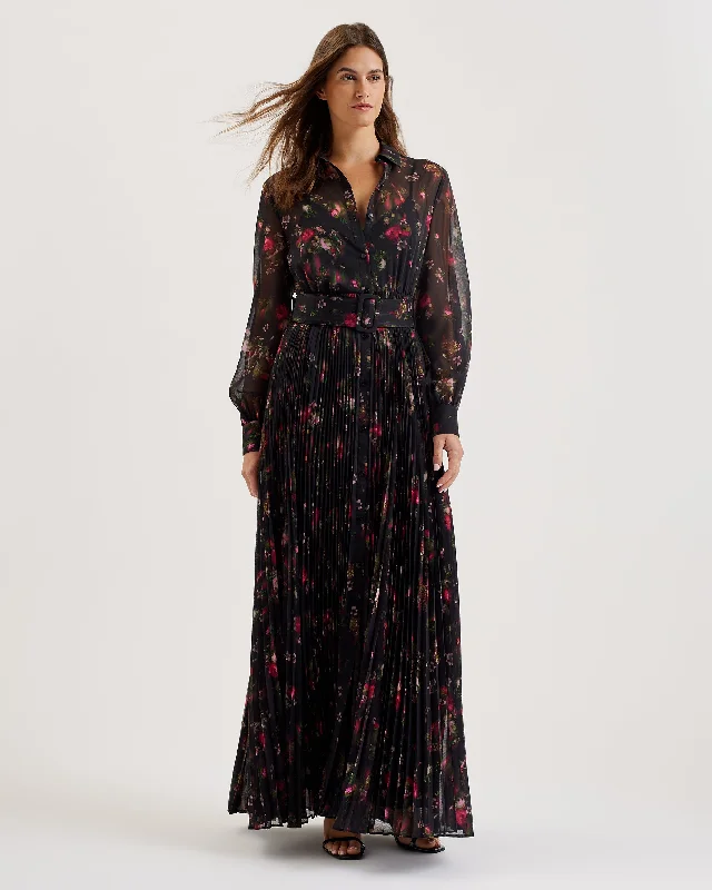All Season Fashion Collection Ceiba Printed Maxi Shirt Dress Black