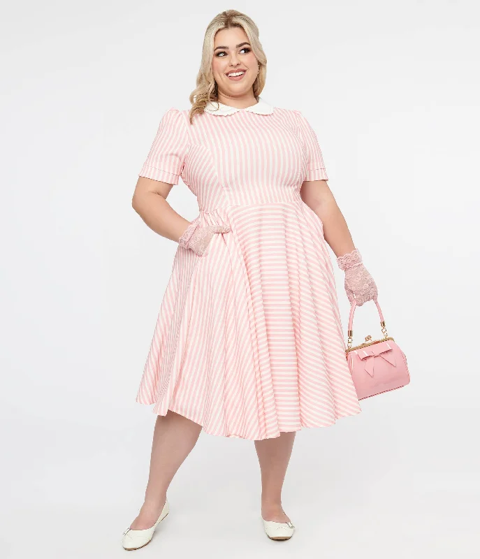 Online Clothing Boutiques Plus Size 1950s Pink & White Striped Brielle Swing Dress