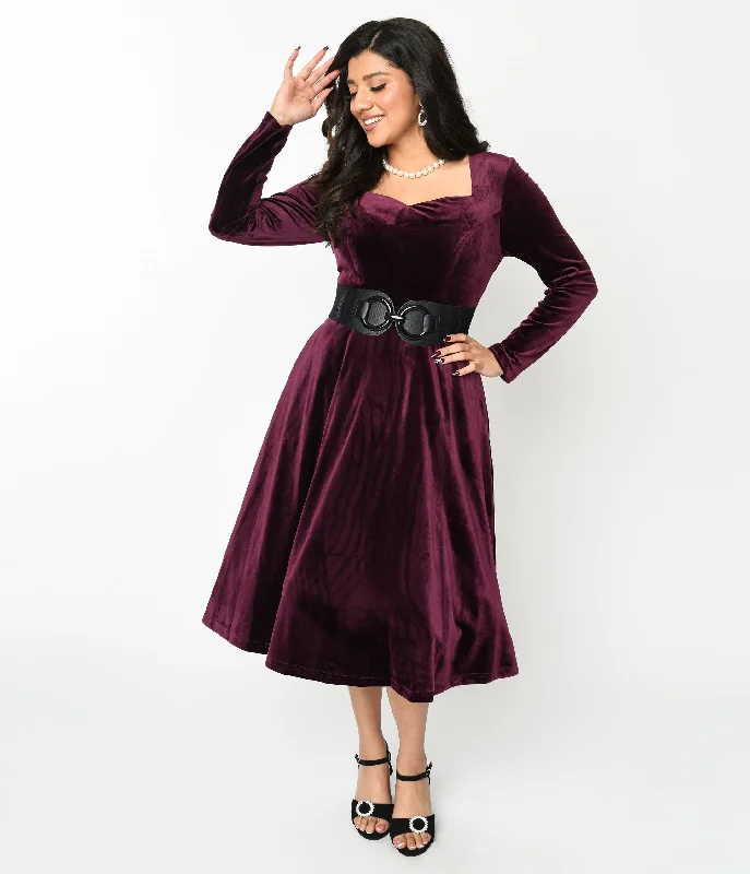 Premium Fabrics Plum Wine Velvet Swing Dress