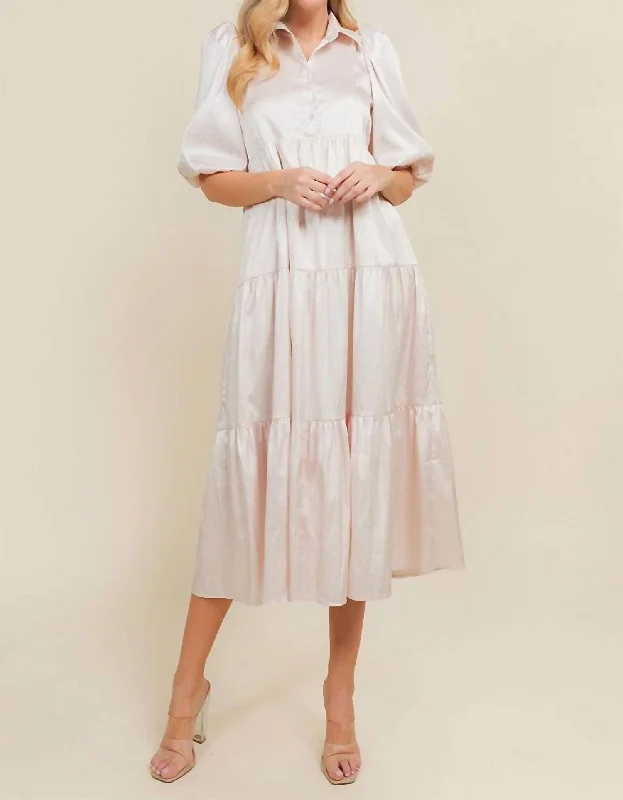 Trendy And Individual Women's Fashion Collared Midi Shirt Dress in Ivory