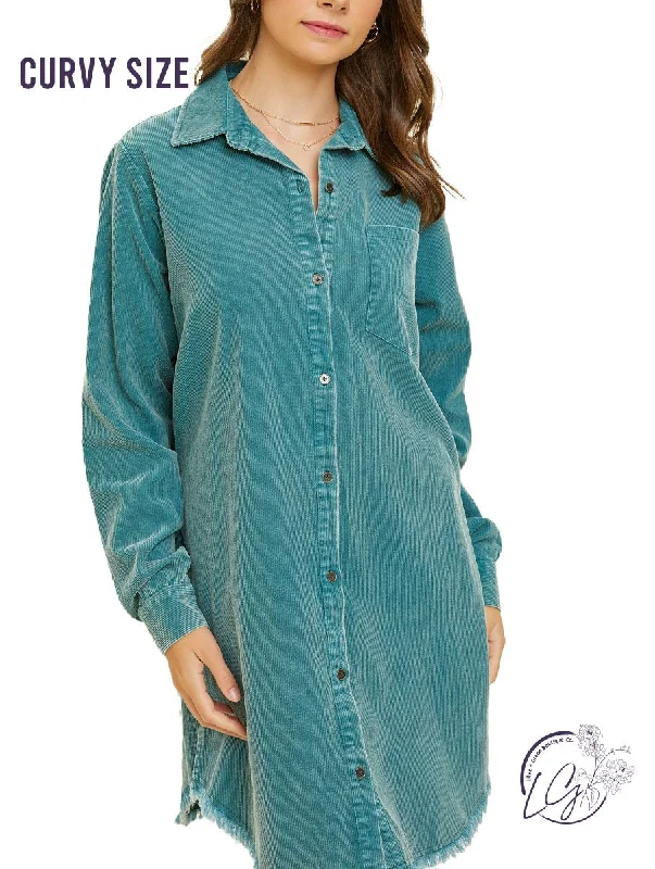 Seize Bargains Curvy Midnight Sky Corduroy Shirt Dress