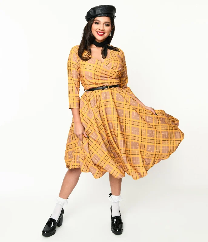 Affordable Online Boutique Mustard Yellow Plaid Kacee Swing Dress