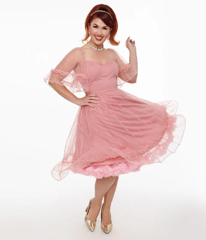 Budget Friendly Unique Vintage 1950s Rose Ruffle Sweetheart Swing Dress