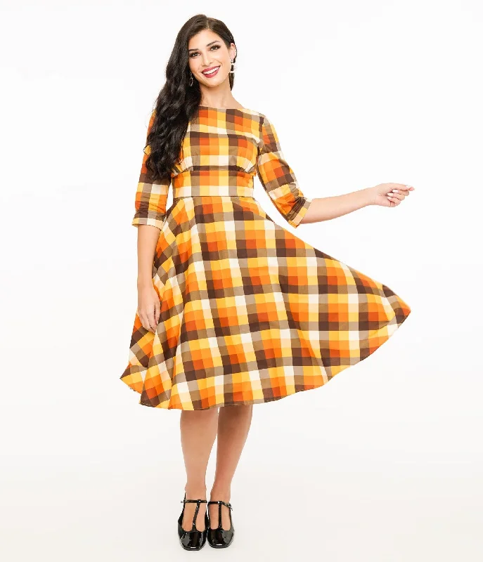 Seasonal Trends Hell Bunny 1950s Autumn Check Cotton Darlene Swing Dress