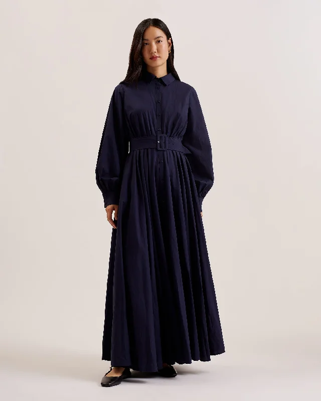 Elevate Your Wardrobe Ene Button Down Maxi Shirt Dress With Belt Navy