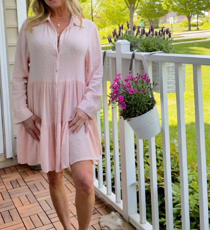 Bold Fashion Tiered Shirt Dress In Light Pink