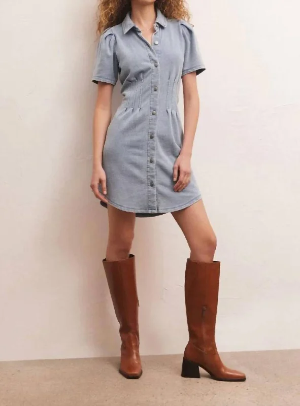 Evening Looks Kelsey Knit Denim Shirt Dress In Blue