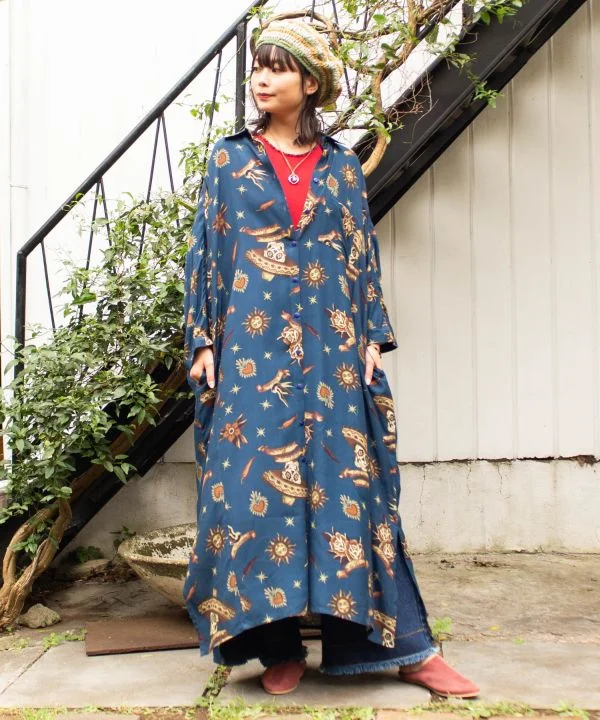 Women's Clothes Online Shopping Mexican Symbols Long Shirt Dress