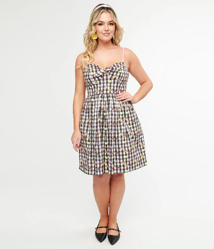 Trendy Outfits For Girls Hell Bunny 1950s Black & White Gingham & Fruit Cotton Swing Dress