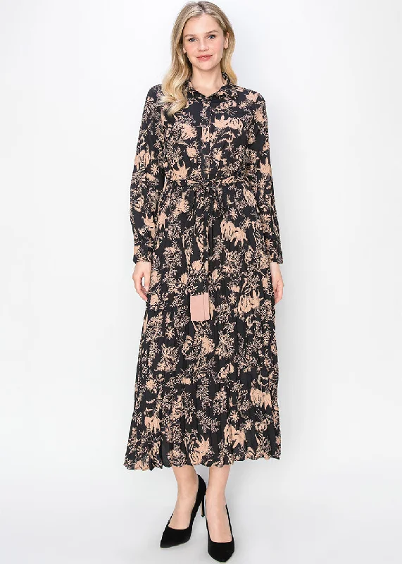 Seasonal Clearance Blush & Black Garden Print Dress