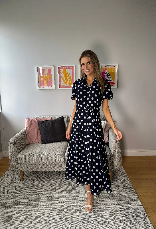 Exclusive Discounts Puff Sleeve Polka Dot Shirt Dress