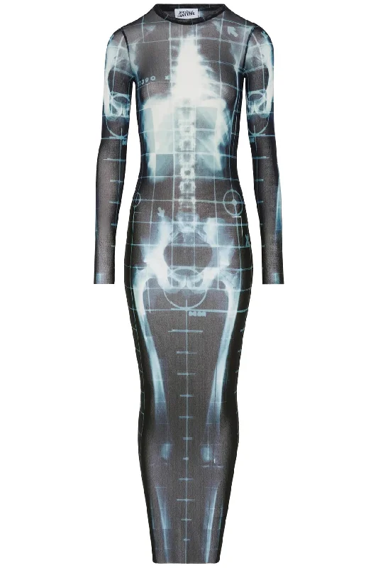 Seasonal Trends Jean Paul Gaultier Women's Long Dress With X-Ray Print In *** blue*** And blue Squeletor