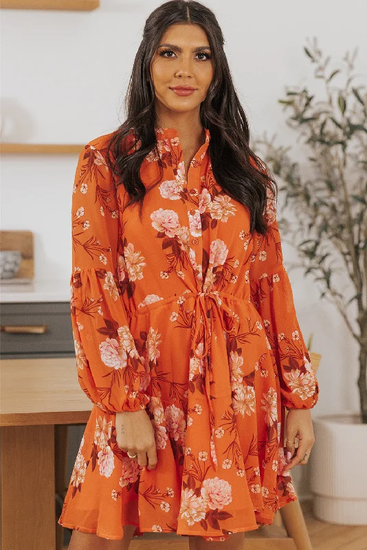 Trend Alert Vintage Floral Print Drawstring Flowy Dress