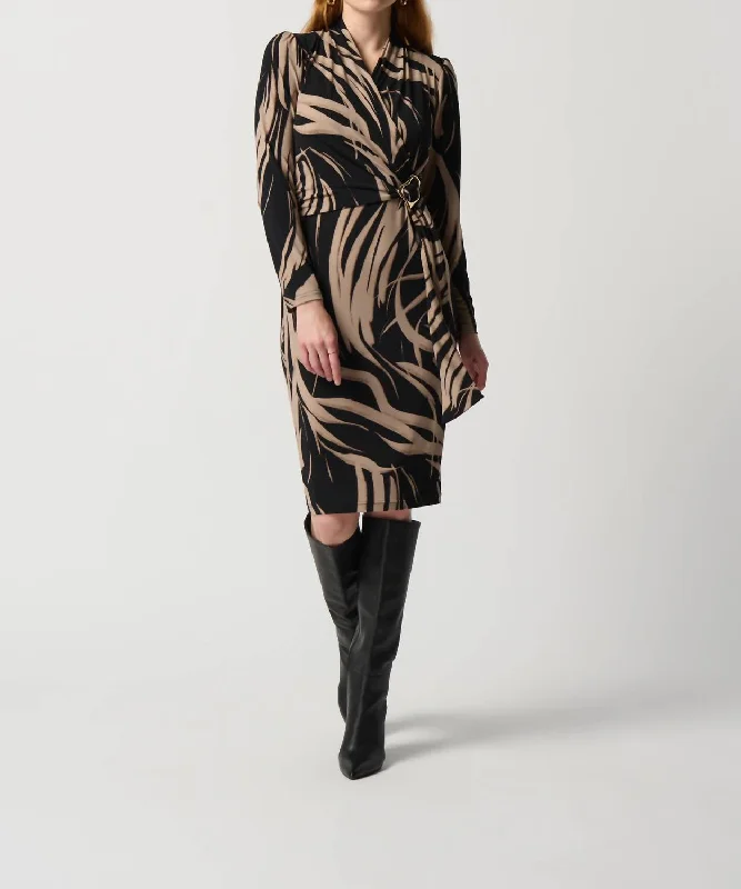 Style Beyond Borders Abstract Print Dress In Black/latte