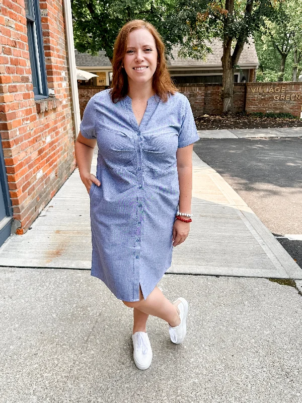 Trendy Styles Darted Chambray Shirt Dress