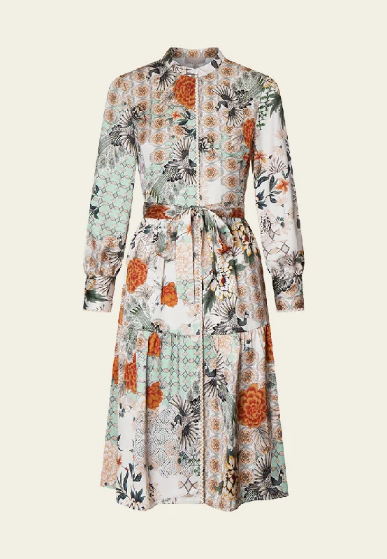 Fashion Forward Satin Floral Print Stand Collar Shirt Dress