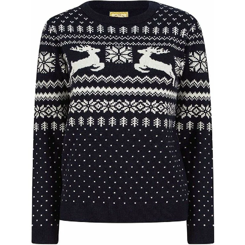 Comfortable Women's Clothing Christmas Lapland Nordic Fairisle Womens Christmas Jumper - Navy