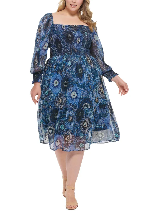 Women's Work Outfit Plus Womens Printed Calf Midi Dress