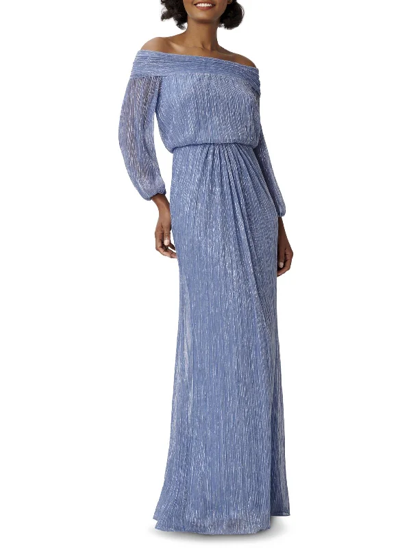 Fashionable Women's Casual Apparel Womens Metallic Off-The-Shoulder Evening Dress
