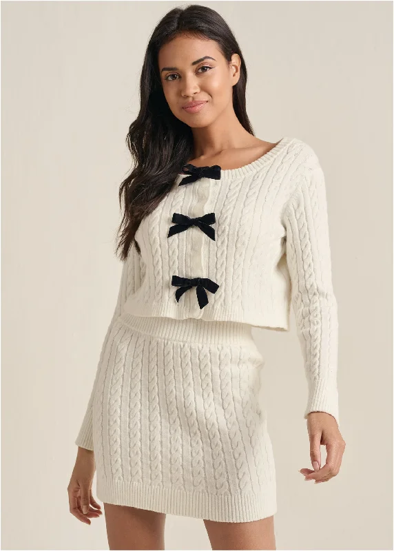 Women's Activewear Apparel Cable Knit Skirt Set - Off White